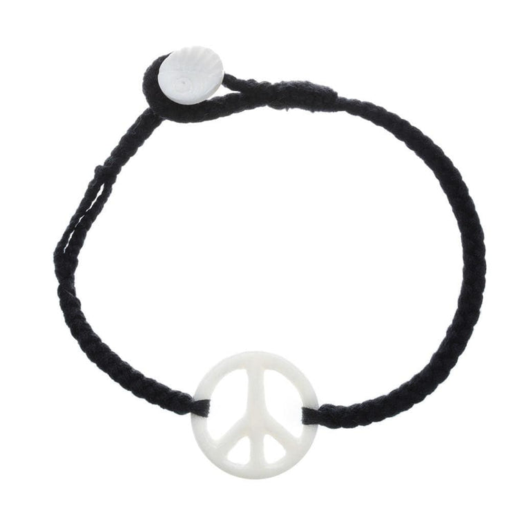Black mother of pearl peace and love with cord bracelet